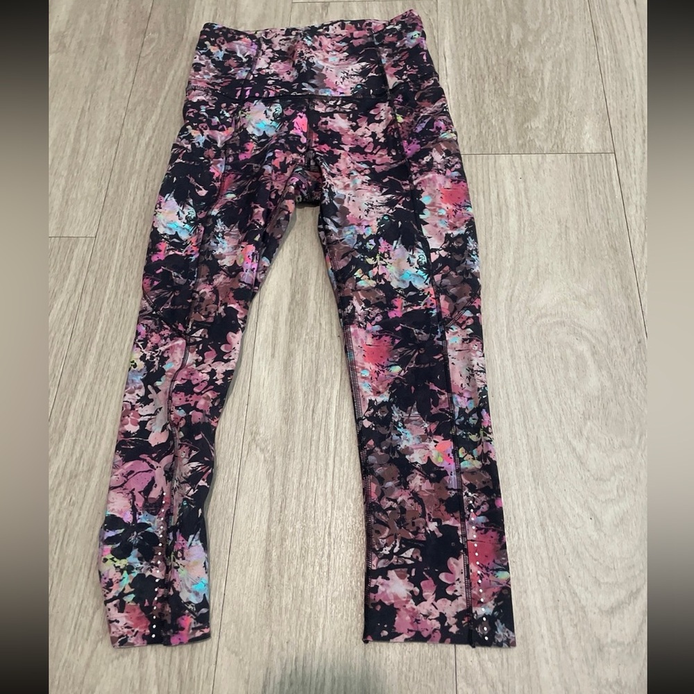 Lululemon Athletica Pink and Black Floral Leggings